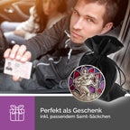 christophorus medaille Ø 3 cm rot violett emaille im samtbeutel geschenkidee für taufe kommunion führerschein