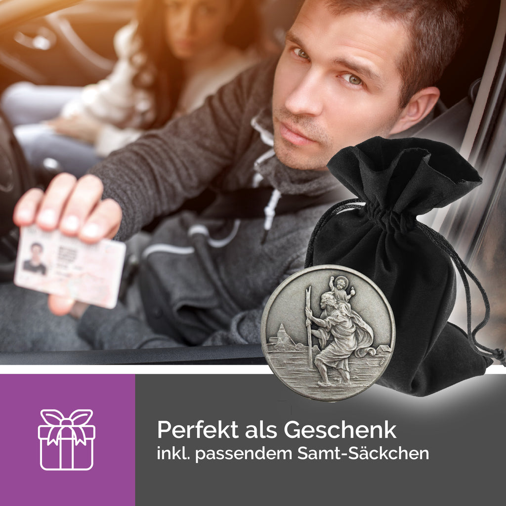 christophorus plakette Ø 3,5 cm silber magnetisch für reisen und fahranfänger