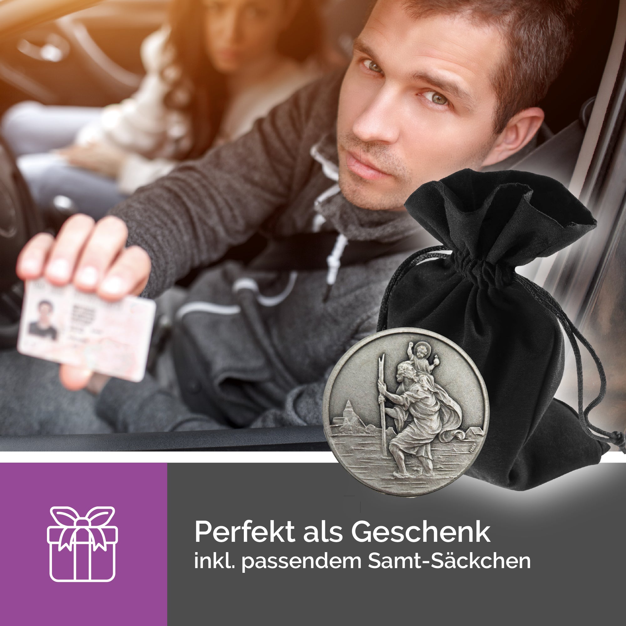 christophorus plakette Ø 3,5 cm silber magnetisch für reisen und fahranfänger