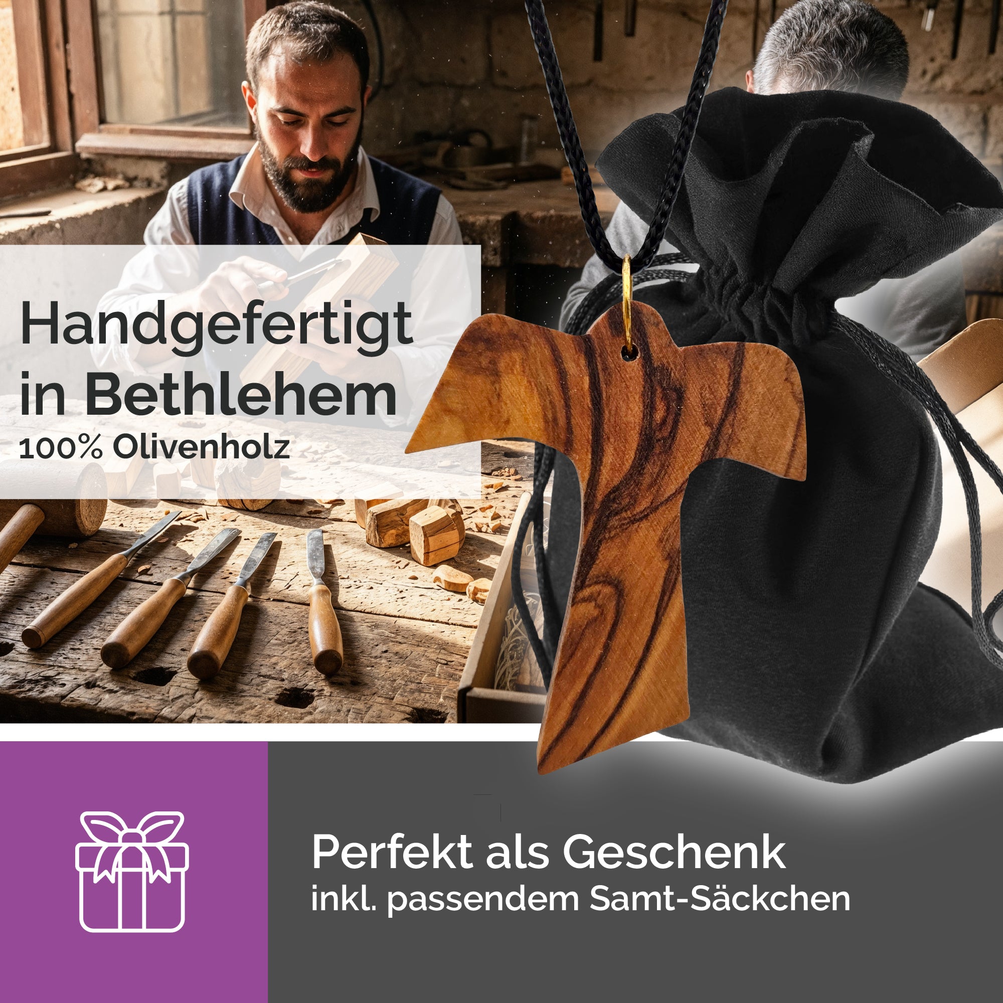 religiöse halskette engel kreuz taube olivenholz gesegnet