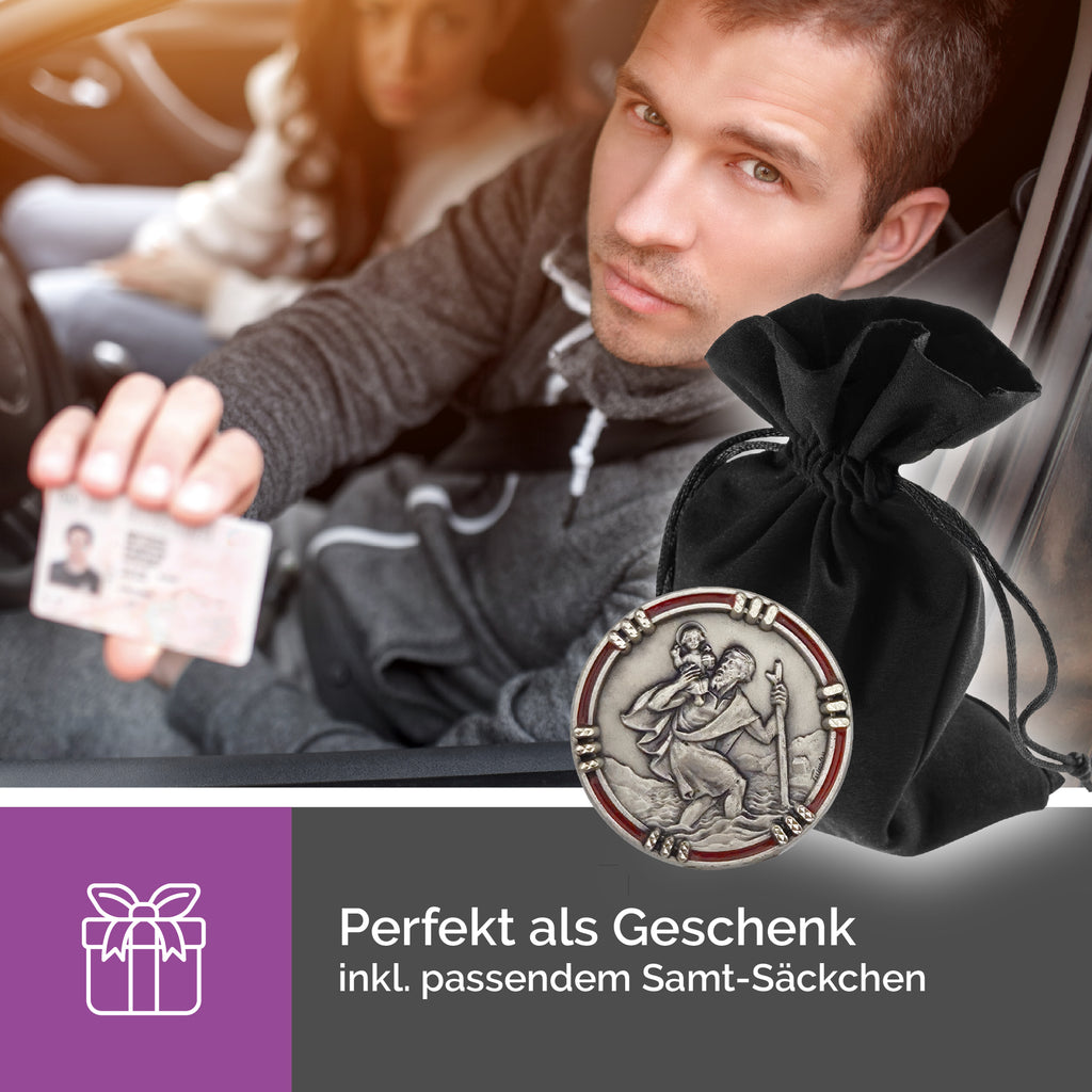 christophorus magnetmedaille ø 2,5 cm rot religiöses zubehör auto mit zertifikat