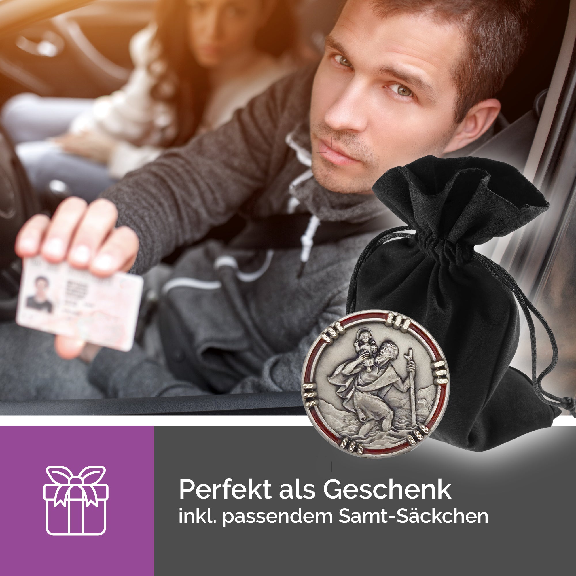 christophorus magnetmedaille ø 2,5 cm rot religiöses zubehör auto mit zertifikat