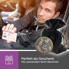 christophorus plakette Ø 3,5 cm dunkelgraue metalloptik goldrand gravur komm gut heim im auto