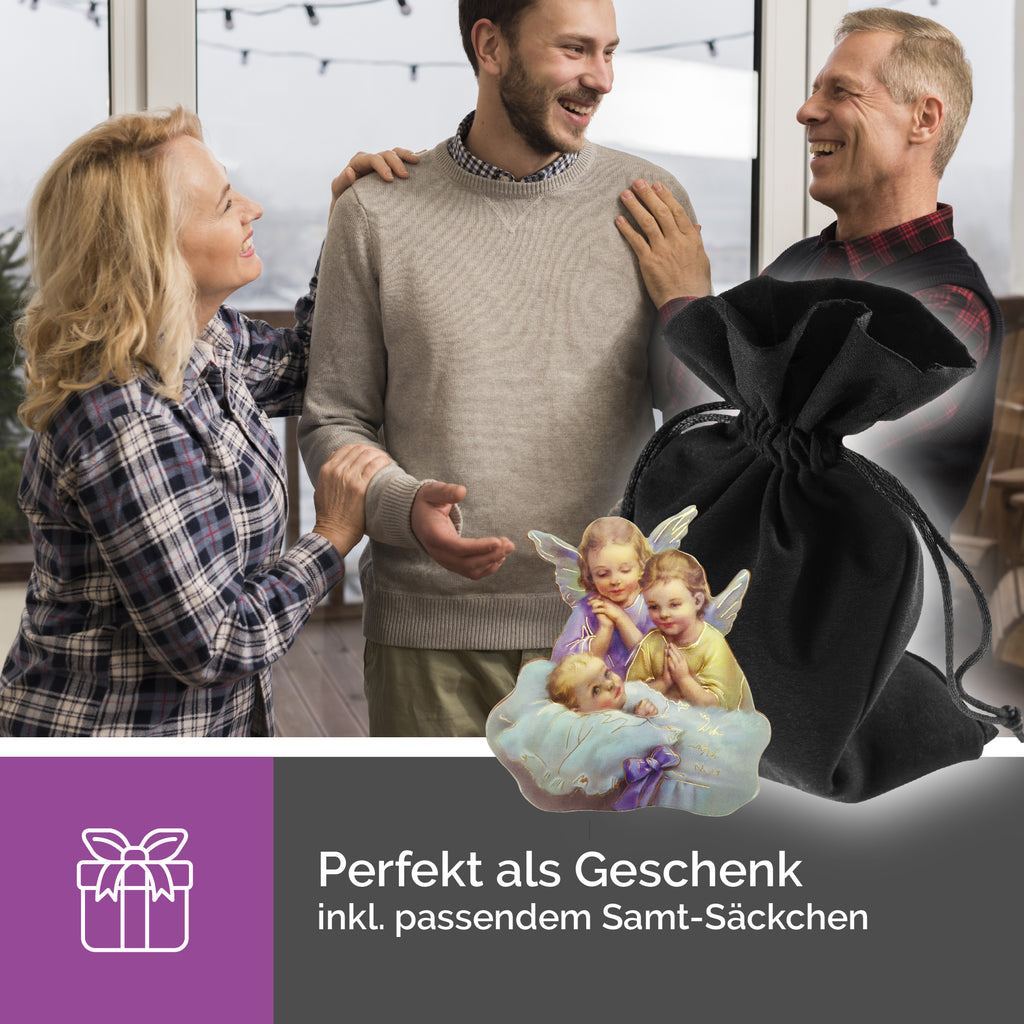 Schutzengel Magnet quadratisch – zwei Engel wachen über Baby, Taufe & Geburt