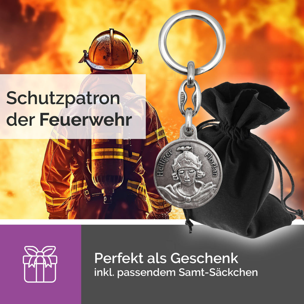schlüsselanhänger heiliger florian an rucksack-zipper, alltagstauglicher begleiter für feuerwehr und ausbildung