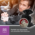christophorus medaille ø 2,3 cm rot emaille silberrand samtbeutel und zertifikat