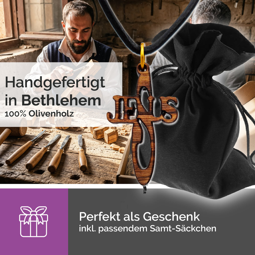 religiöse halskette jesus kreuz olivenholz gesegnet zertifikat