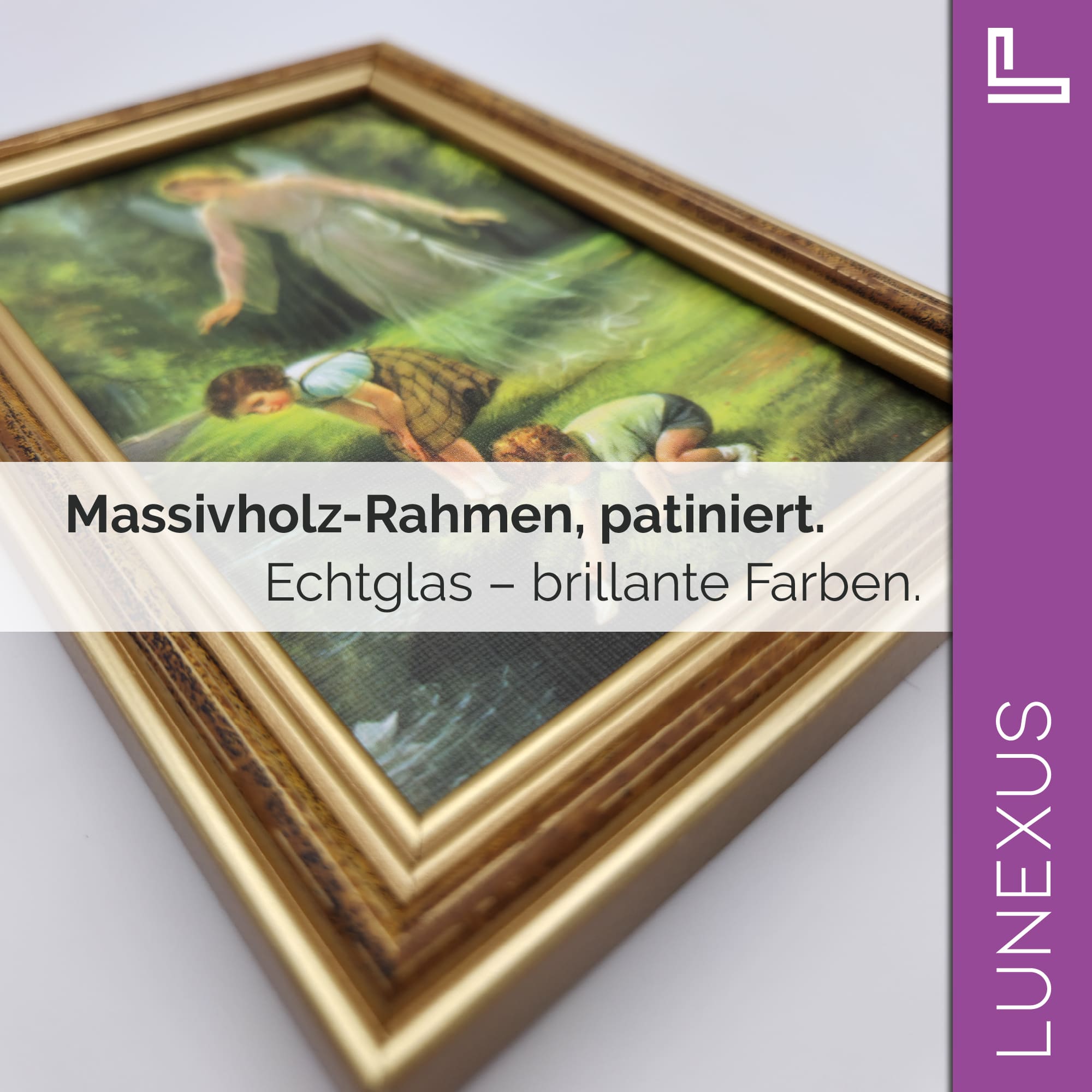 Schutzengelbild 12×17 cm – klassisches Motiv mit Kindern & Bach - LUNEXUS