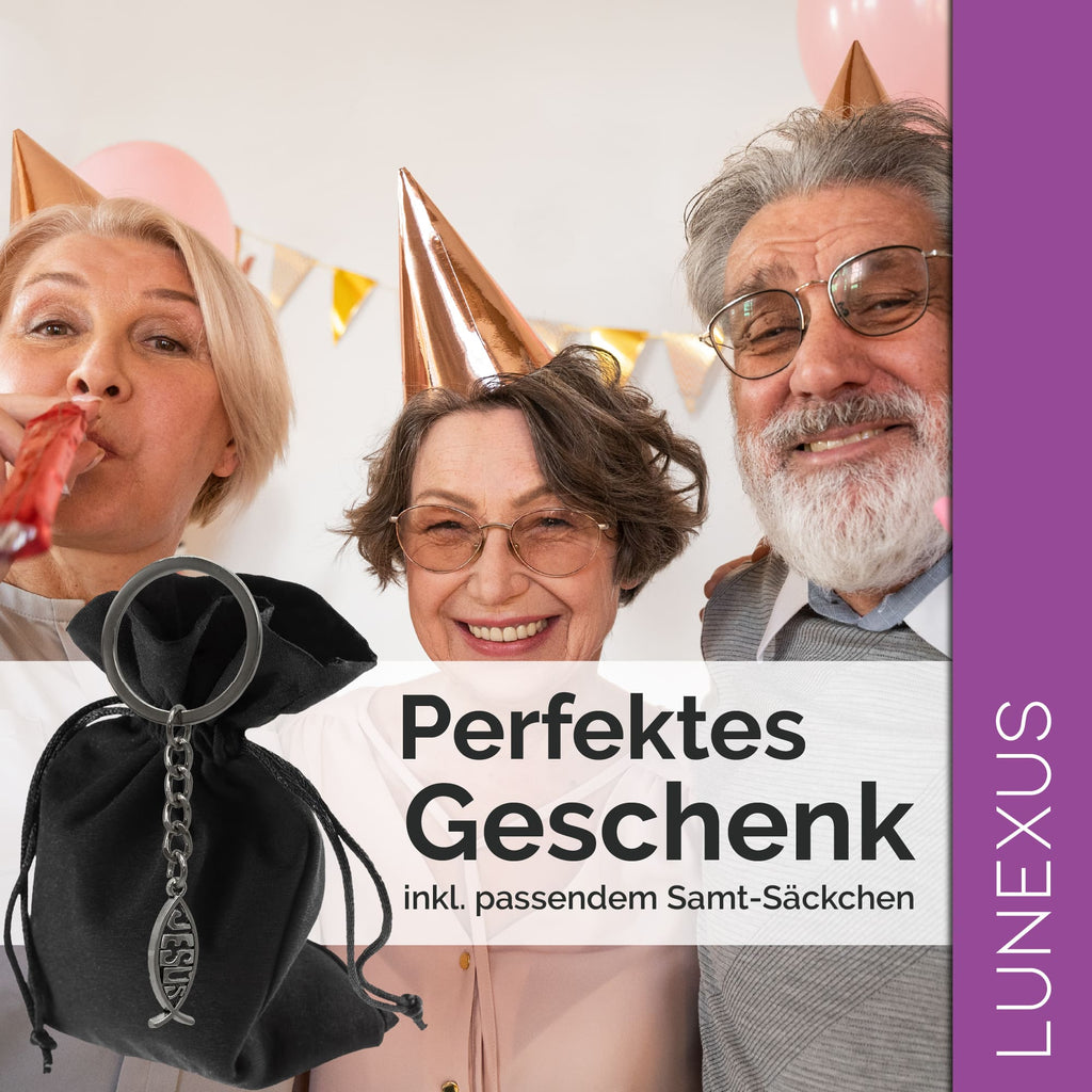 Jesus Fisch Schlüsselanhänger, Ichthys Symbol aus Metall - LUNEXUS