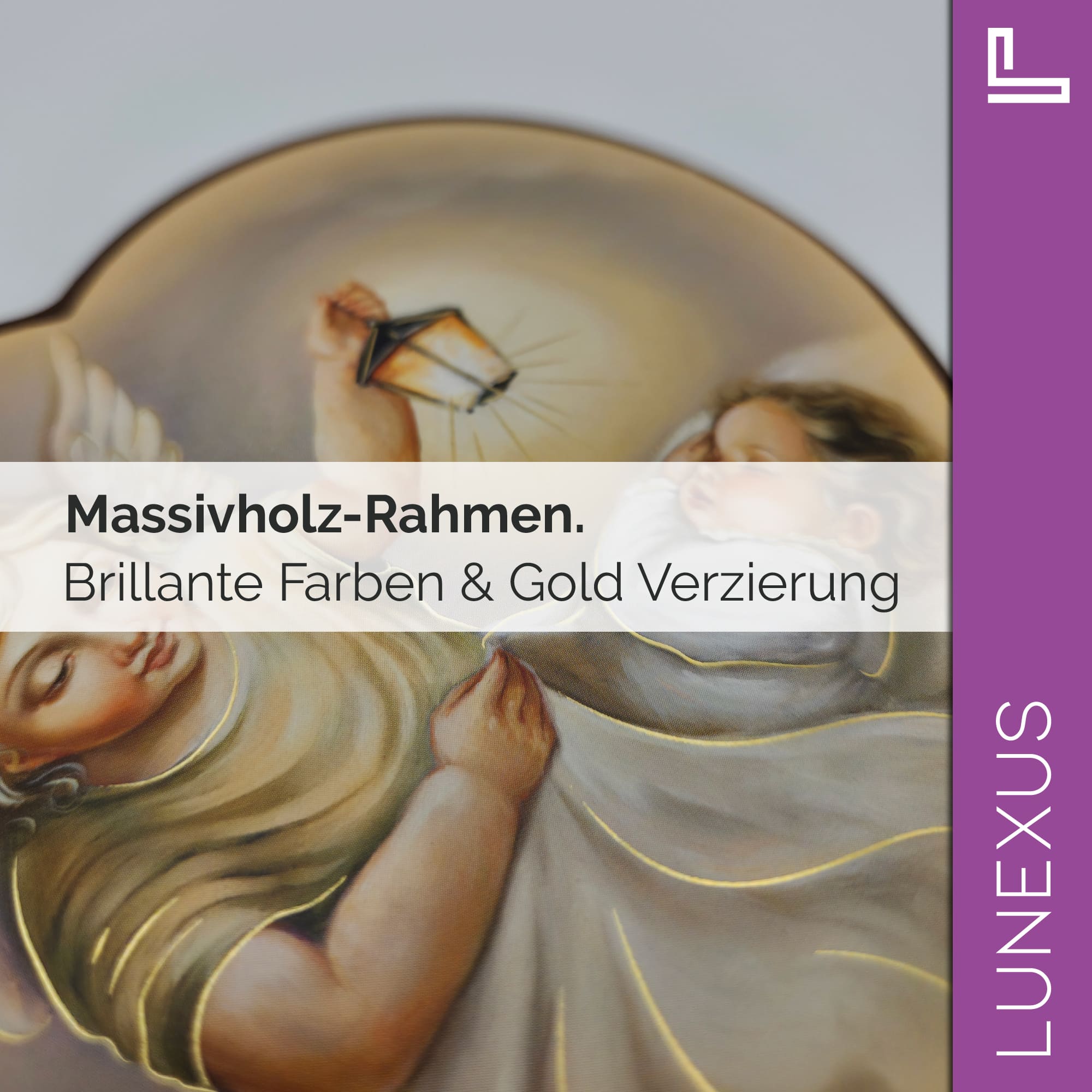 Schutzengelbild Herzform 14x15,5 cm – Engel mit Laterne über schlafendem Kind - LUNEXUS