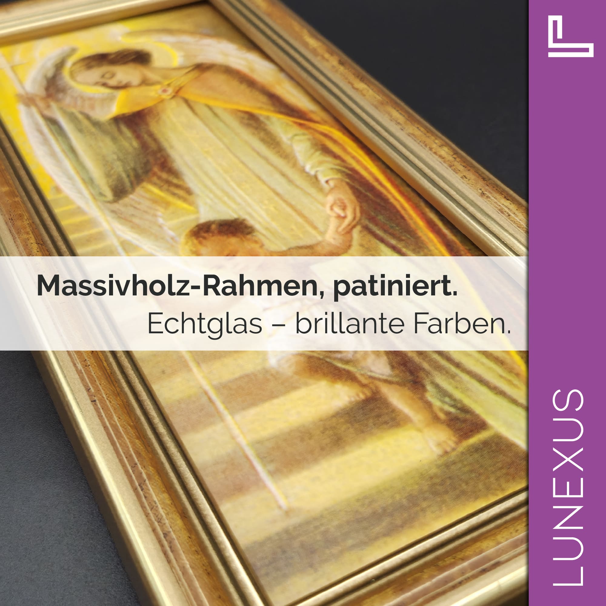 Schutzengelbild 25×12 cm – Engel führt Kind die Treppe hinauf - LUNEXUS