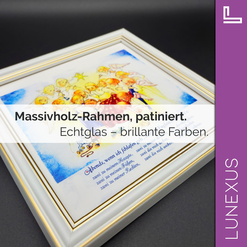 Schutzengelbild 18×18 cm – Motiv „Vierzehn Englein bei mir stehn“ - LUNEXUS