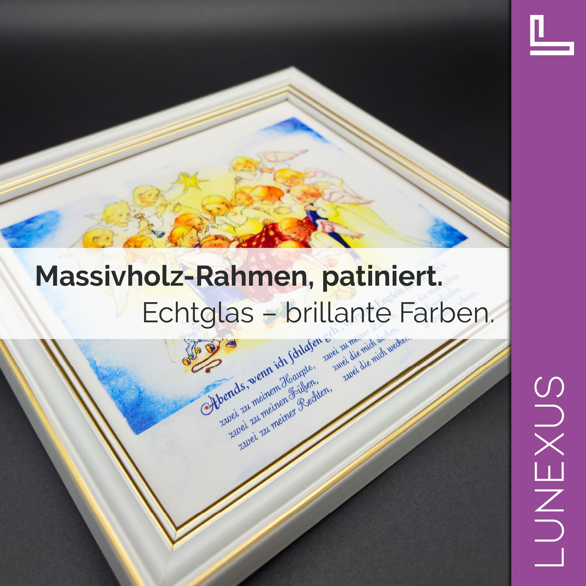 Schutzengelbild 18×18 cm – Motiv „Vierzehn Englein bei mir stehn“ - LUNEXUS