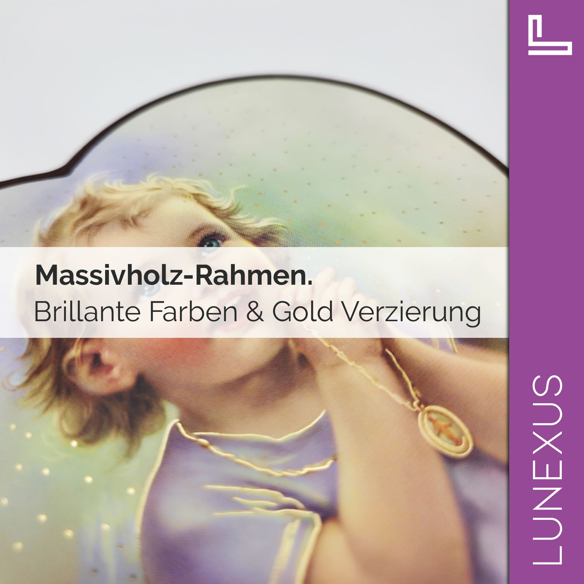 Schutzengelbild Herzform 14×15,5 cm – betendes Kind mit Rosenkranz - LUNEXUS