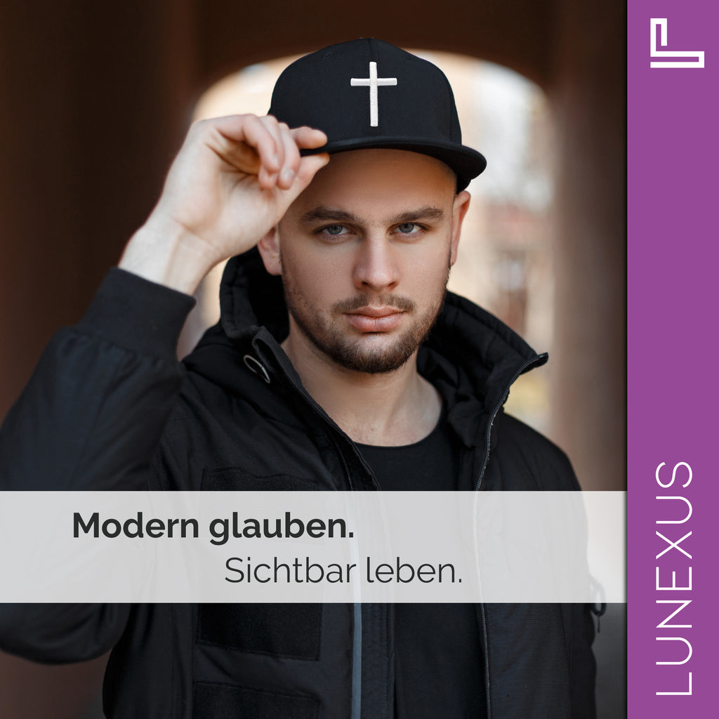Kreuz-Cap mit 3D-Stick – Snapback verstellbar - LUNEXUS