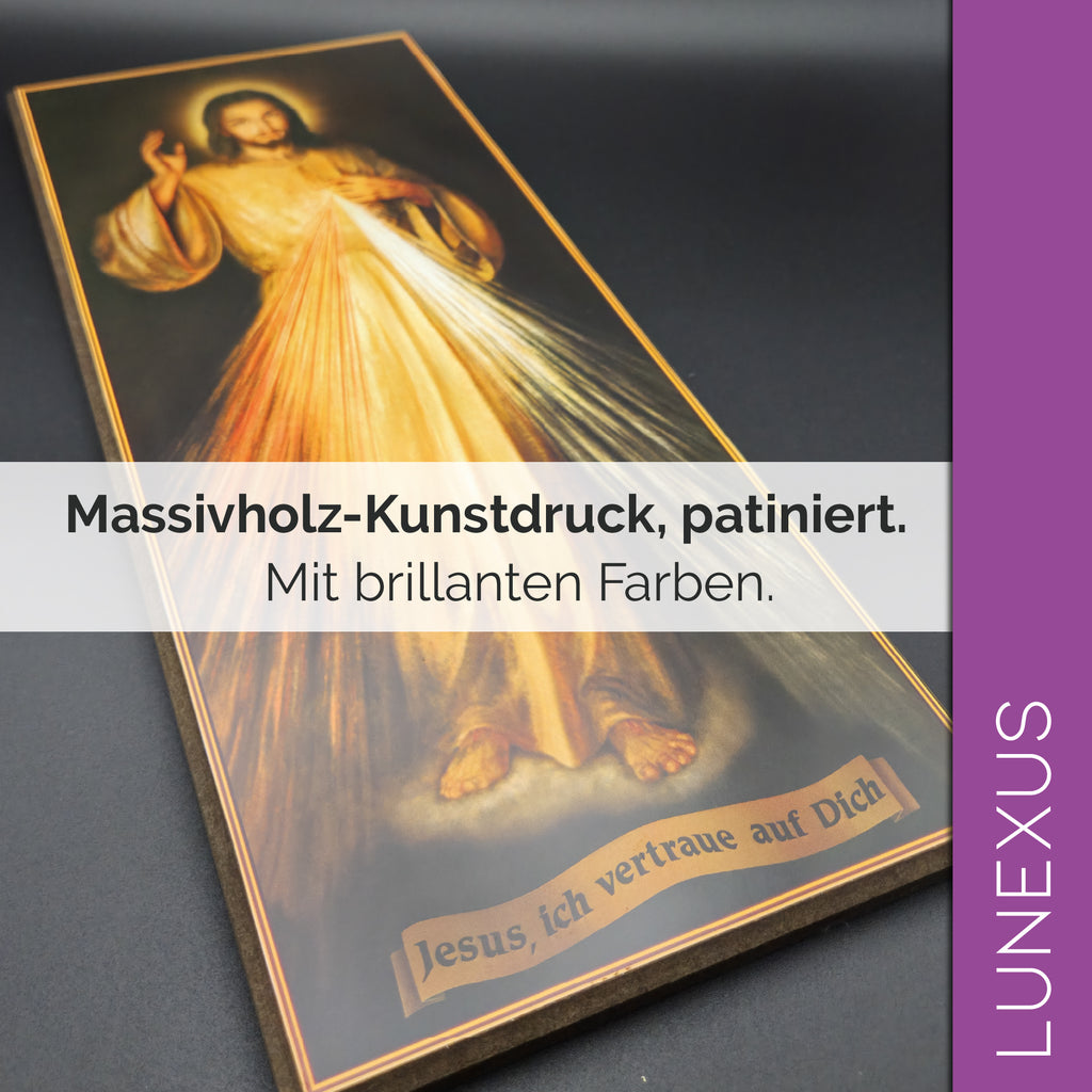 Wandbild Barmherziger Jesus aus Holz – Gesegnet mit Zertifikat