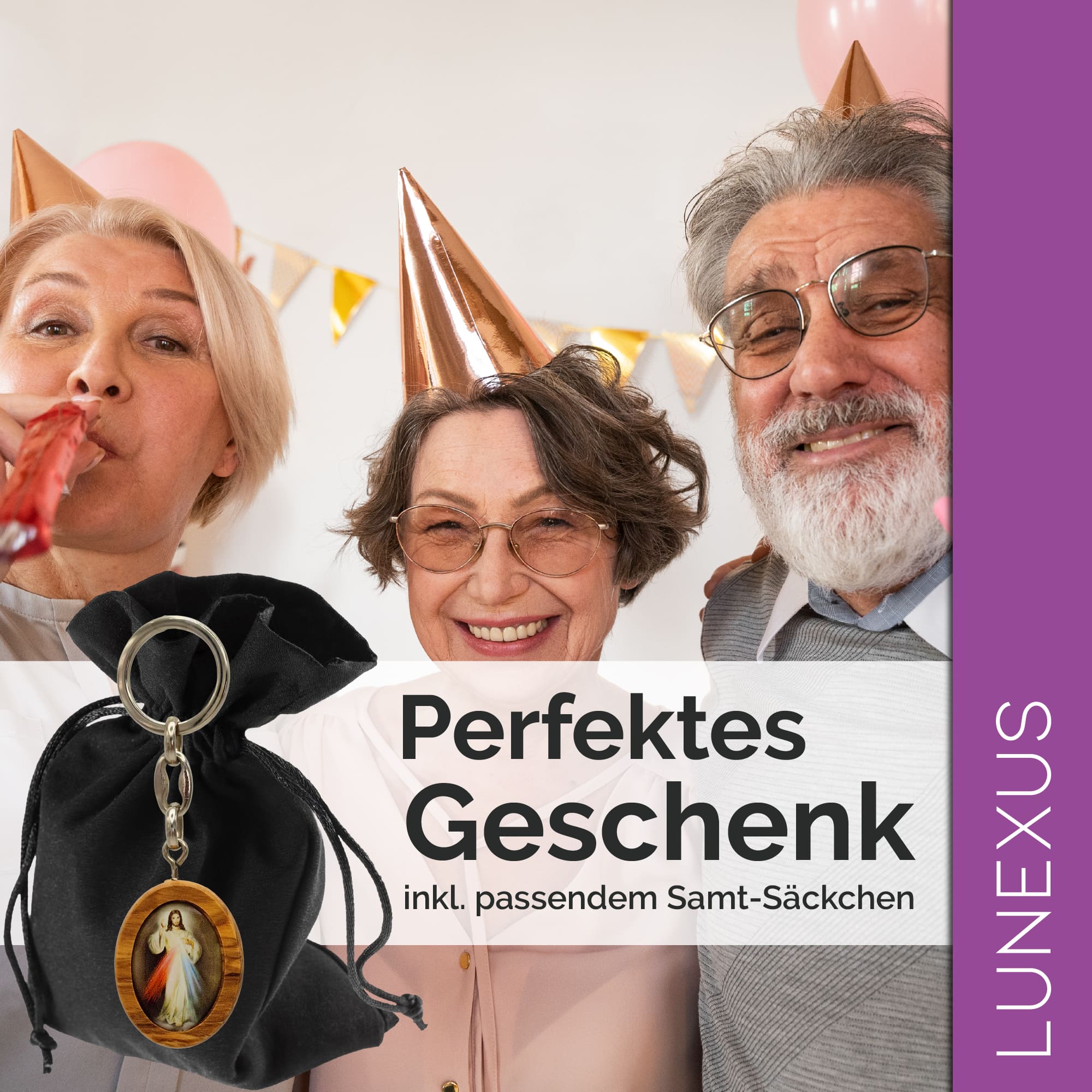 Schlüsselanhänger Barmherziger Jesus, Olivenholz - LUNEXUS