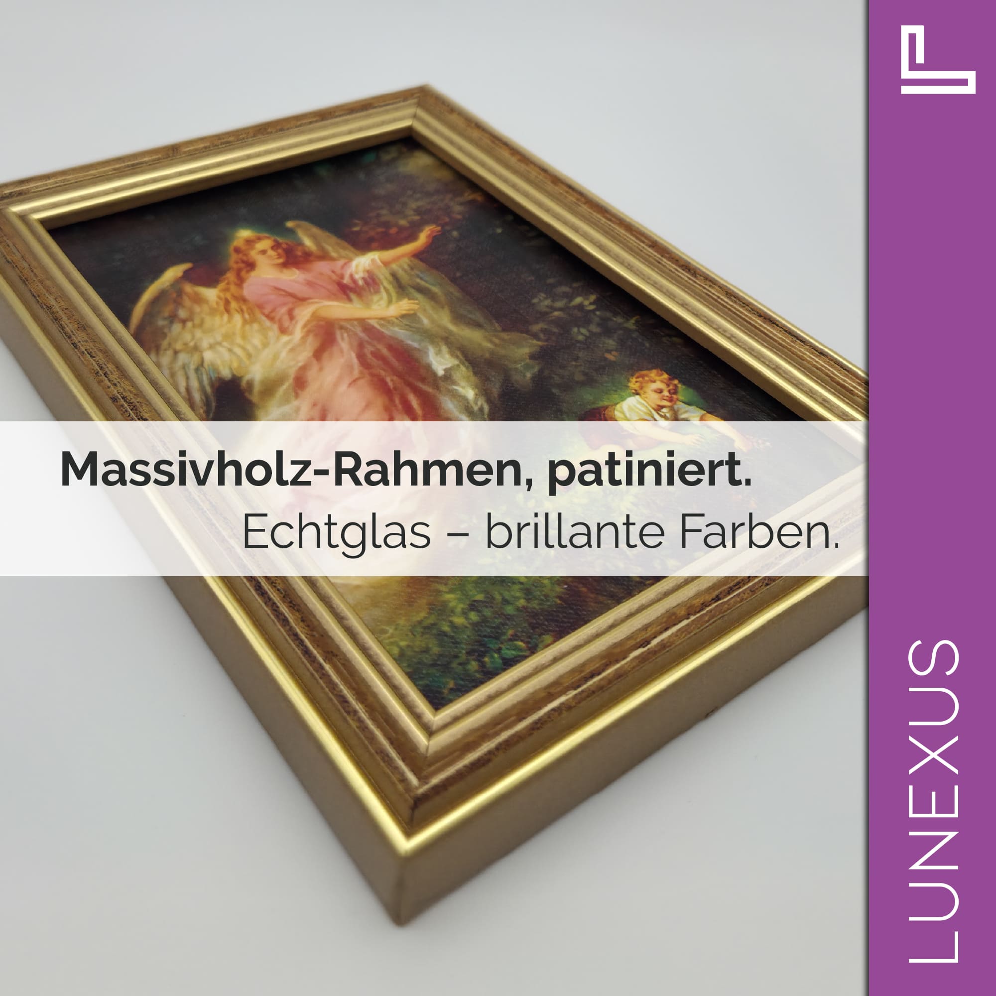 Schutzengelbild 12×17 cm – Motiv „Engel bewahrt Kind“ - LUNEXUS