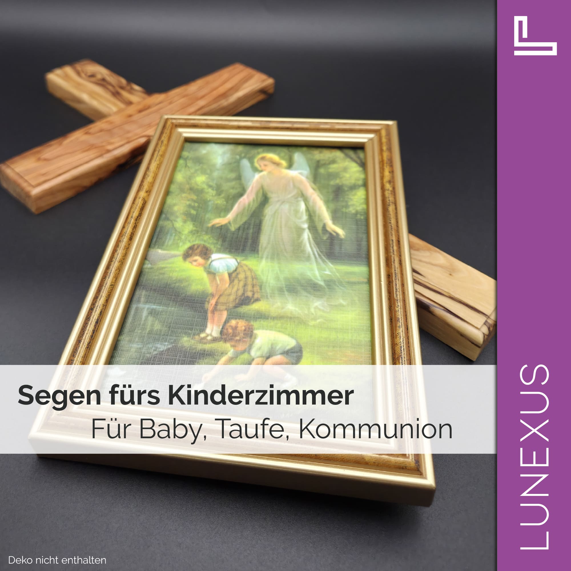 Schutzengelbild 12×17 cm – klassisches Motiv mit Kindern & Bach - LUNEXUS