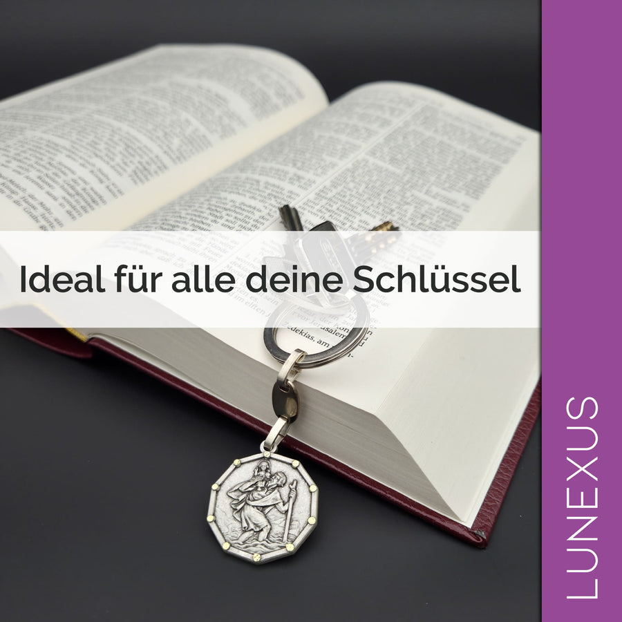 Porte-clés saint Christophe 9 cm – « KOMM GUT HEIM » - LUNEXUS