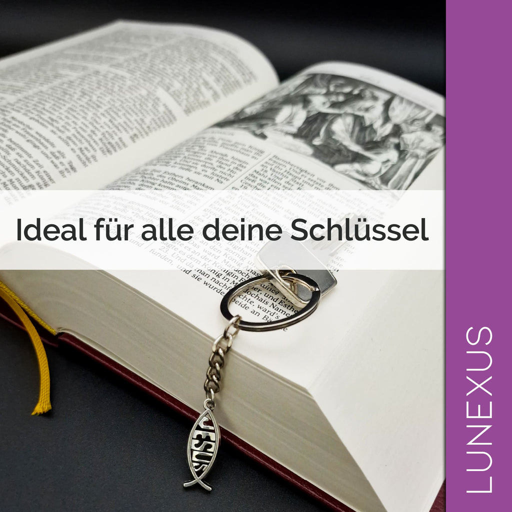 Jesus Fisch Schlüsselanhänger, Ichthys Symbol aus Metall - LUNEXUS
