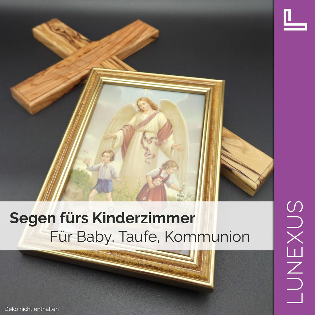 Schutzengelbild 12×17 cm – Motiv „Engel schützt Kinder vor Schlange“ - LUNEXUS