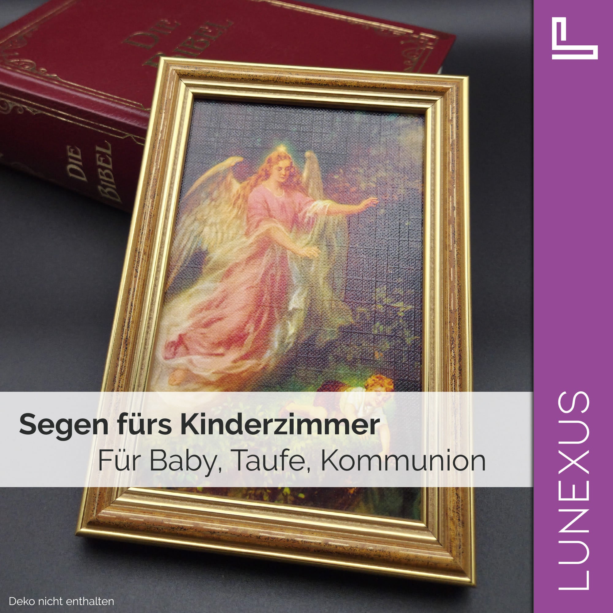 Schutzengelbild 12×17 cm – Motiv „Engel bewahrt Kind“ - LUNEXUS