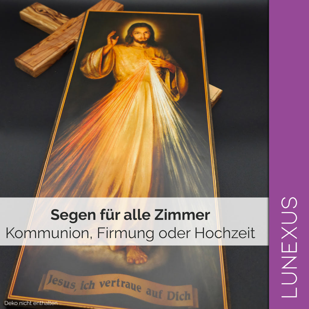 Wandbild Barmherziger Jesus aus Holz – Gesegnet mit Zertifikat
