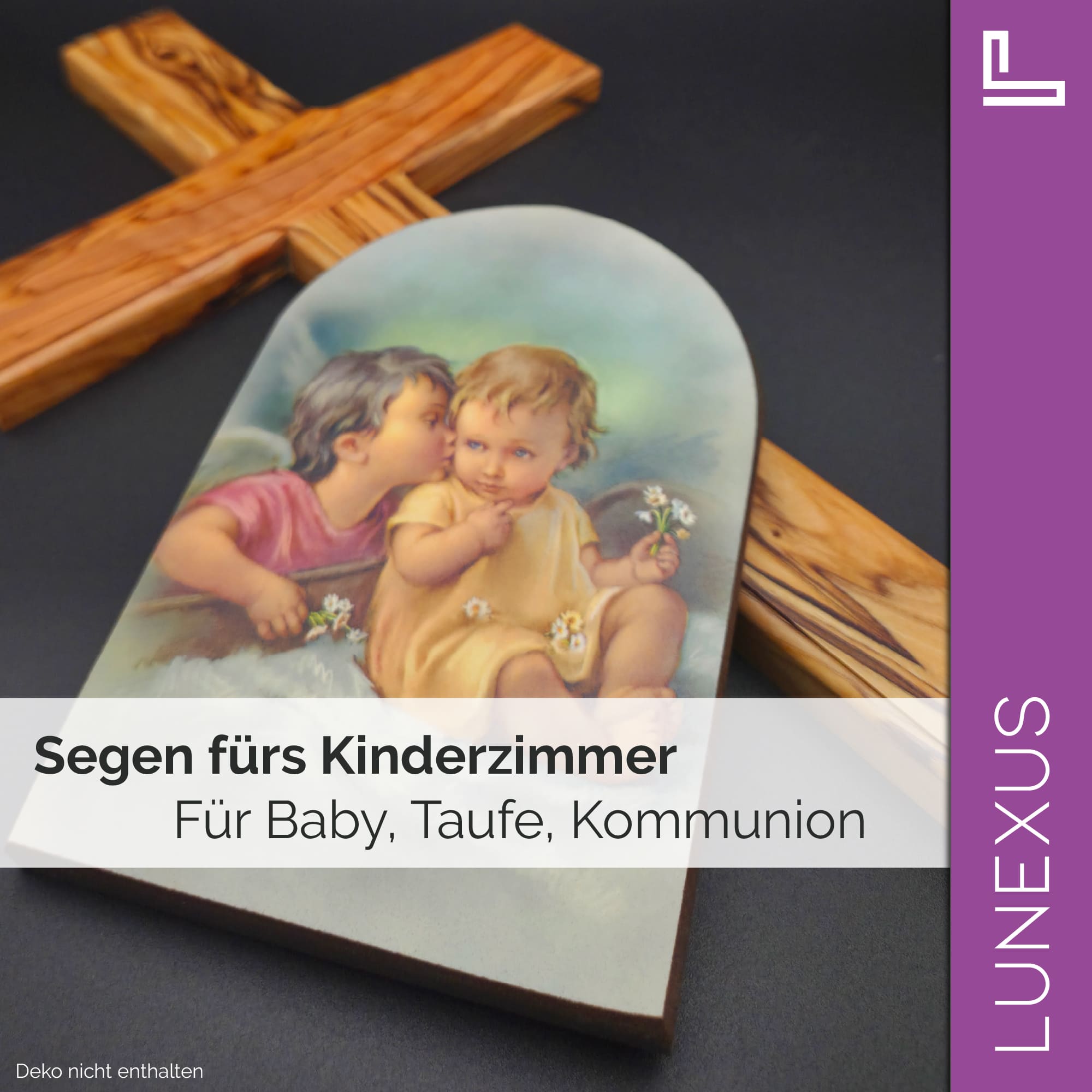 Schutzengelbild 13,5×8,5 cm – Engelkinder mit Gänseblümchen - LUNEXUS