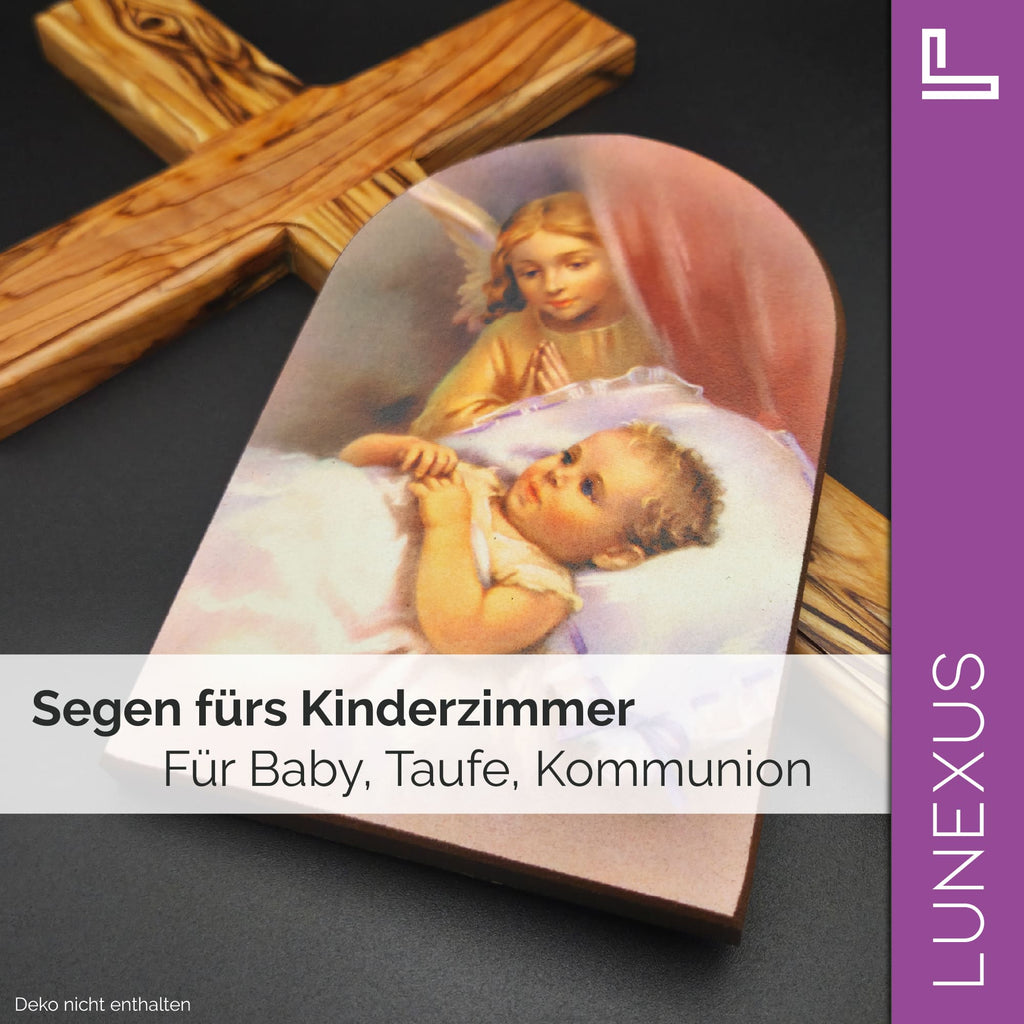 Schutzengelbild 13,5×8,5 cm – Engel wacht über schlafendes Baby - LUNEXUS