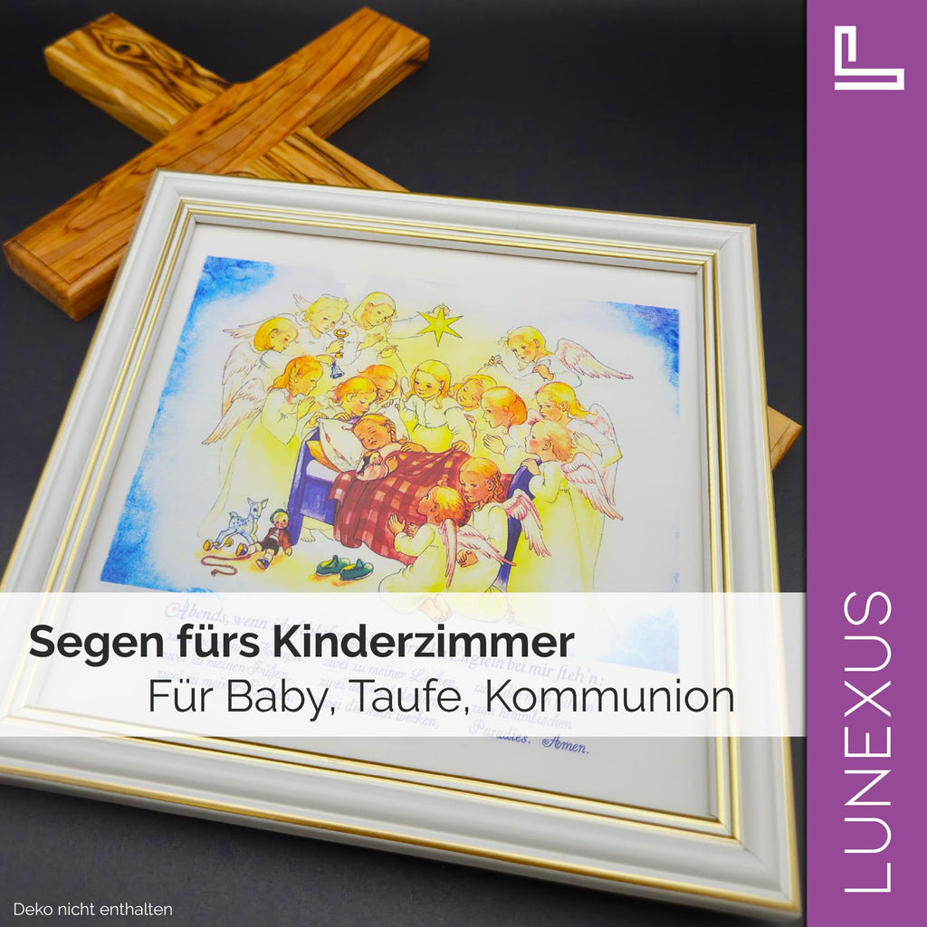 Schutzengelbild 18×18 cm – Motiv „Vierzehn Englein bei mir stehn“ - LUNEXUS