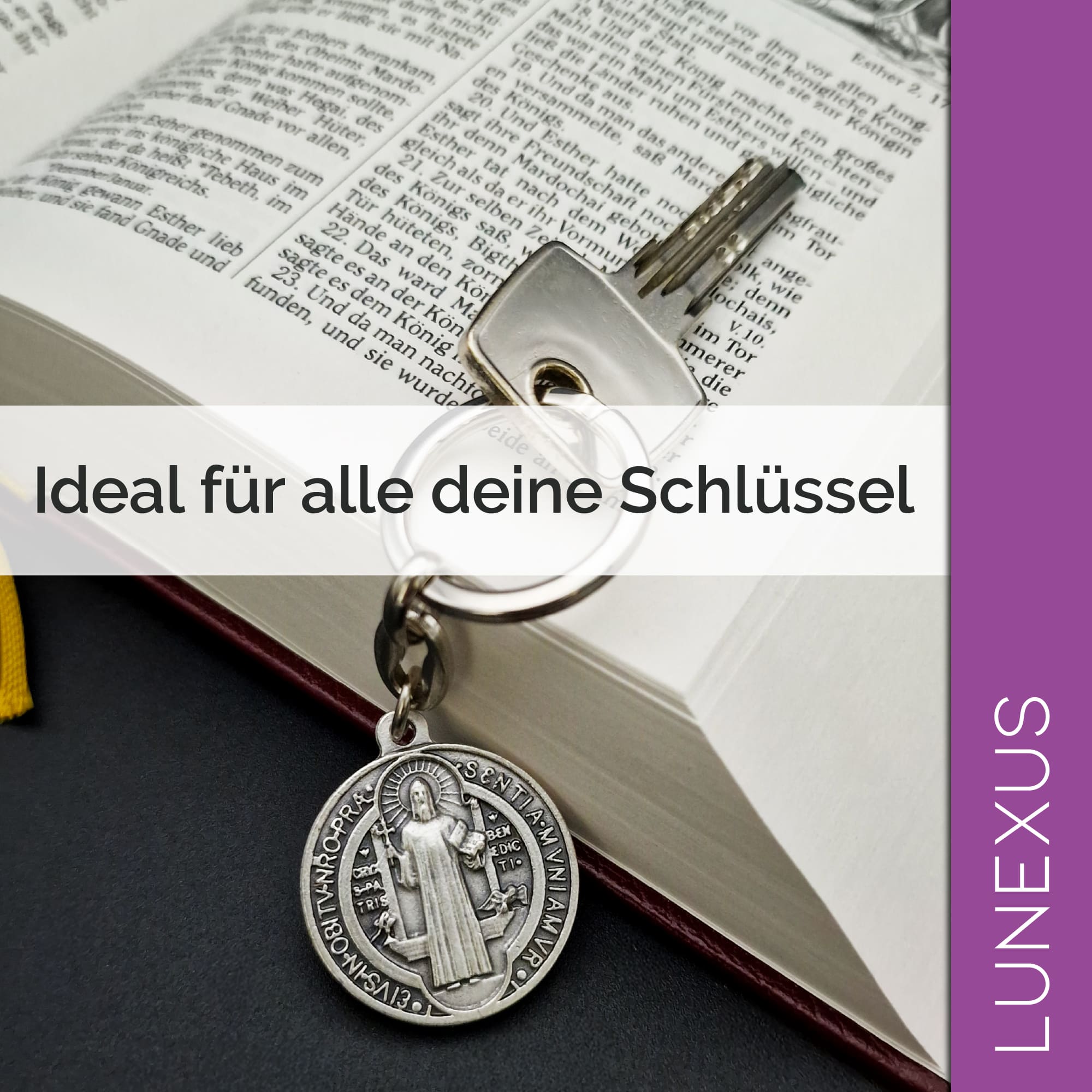 Benediktus Schlüsselanhänger Silber, beidseitig geprägt - LUNEXUS