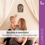 Schutzengelbild 13,5×8,5 cm – Engel mit Laterne über Kind - LUNEXUS