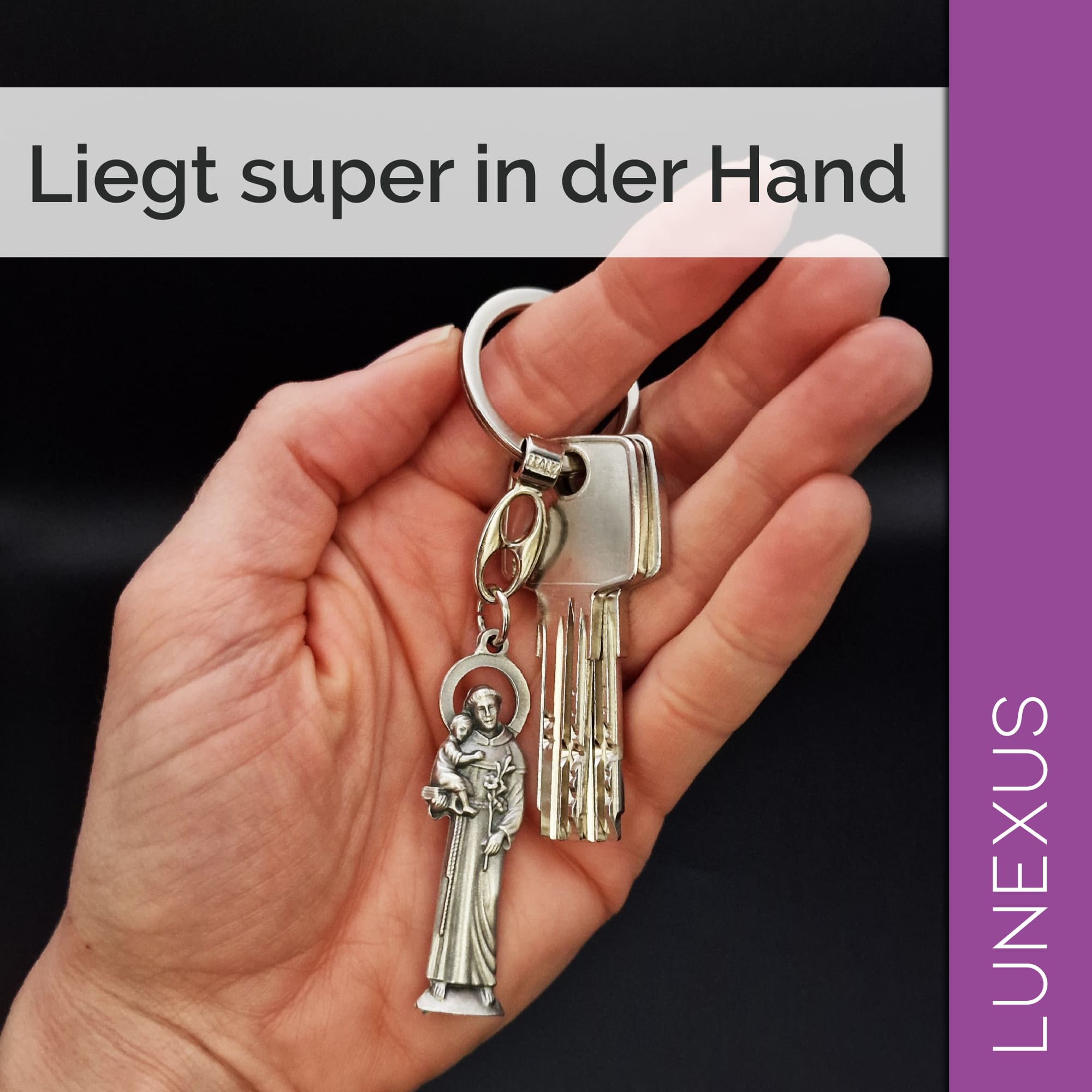 Schlüsselanhänger Heiliger Antonius 10 cm, Metallfigur - LUNEXUS