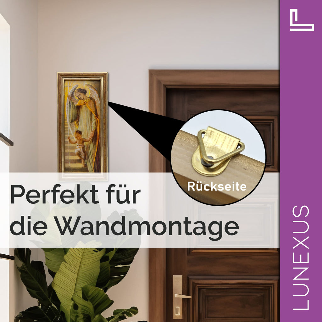 Schutzengelbild 25×12 cm – Engel führt Kind die Treppe hinauf - LUNEXUS