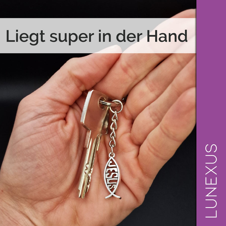 Porte-clés poisson de Jésus, symbole ichthys en métal - LUNEXUS