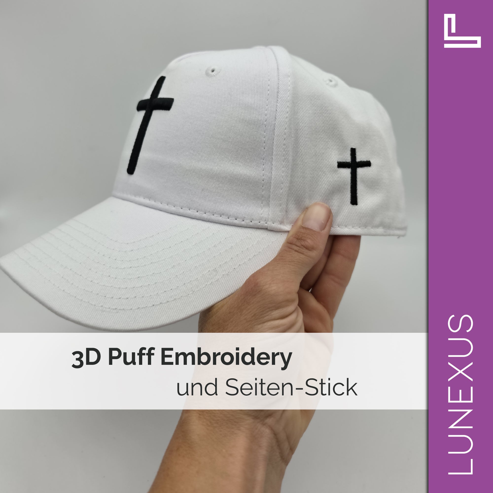 Kreuz-Cap mit 3D-Stick – Snapback verstellbar - LUNEXUS