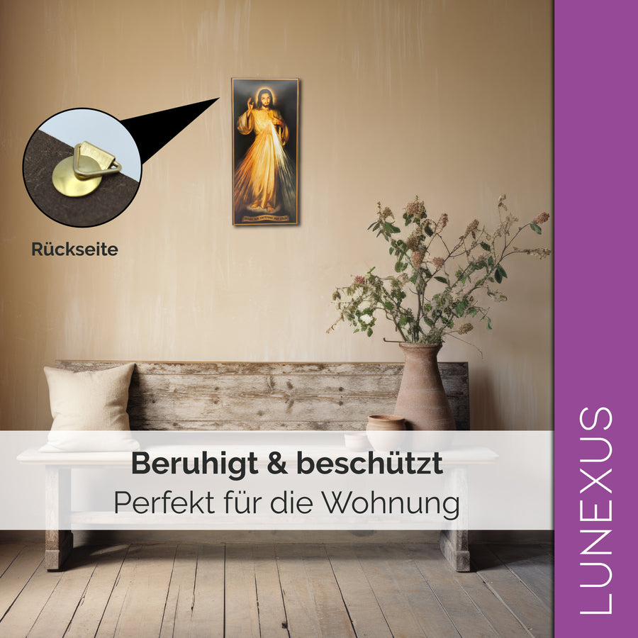 Tableau mural Jésus miséricordieux en bois – bénit, avec certificat – vue 5