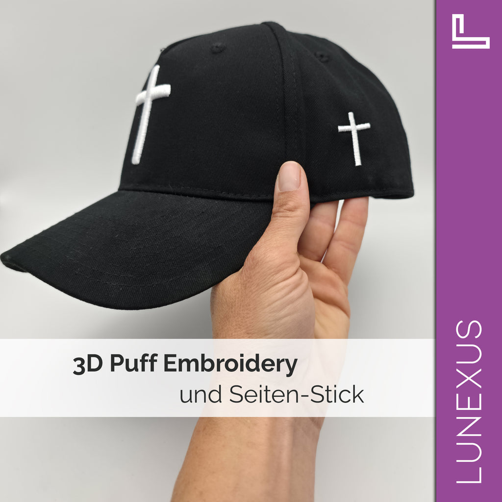 Kreuz-Cap mit 3D-Stick – Snapback verstellbar - LUNEXUS