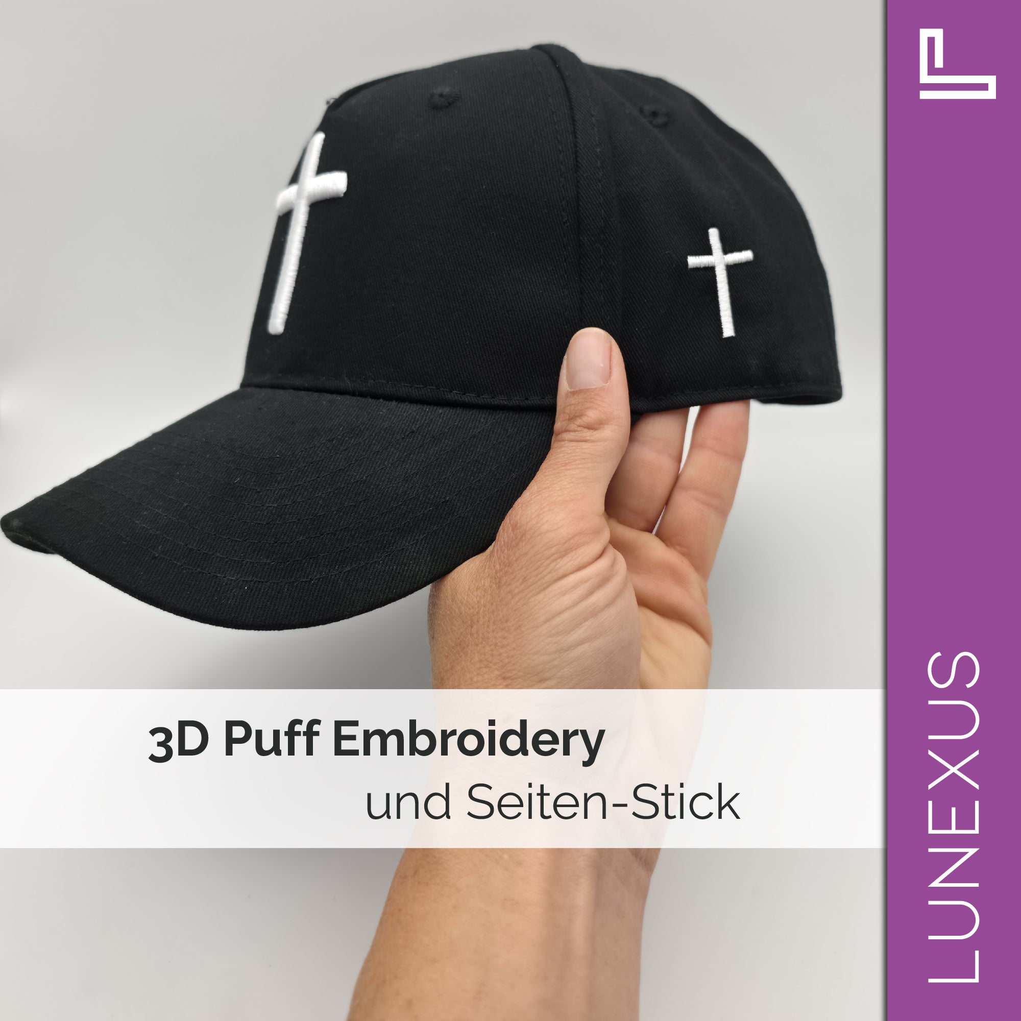 Kreuz-Cap mit 3D-Stick – Snapback verstellbar - LUNEXUS