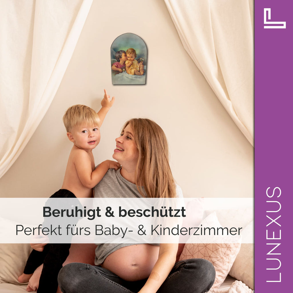 Schutzengelbild 13,5×8,5 cm – Engelkinder mit Gänseblümchen - LUNEXUS