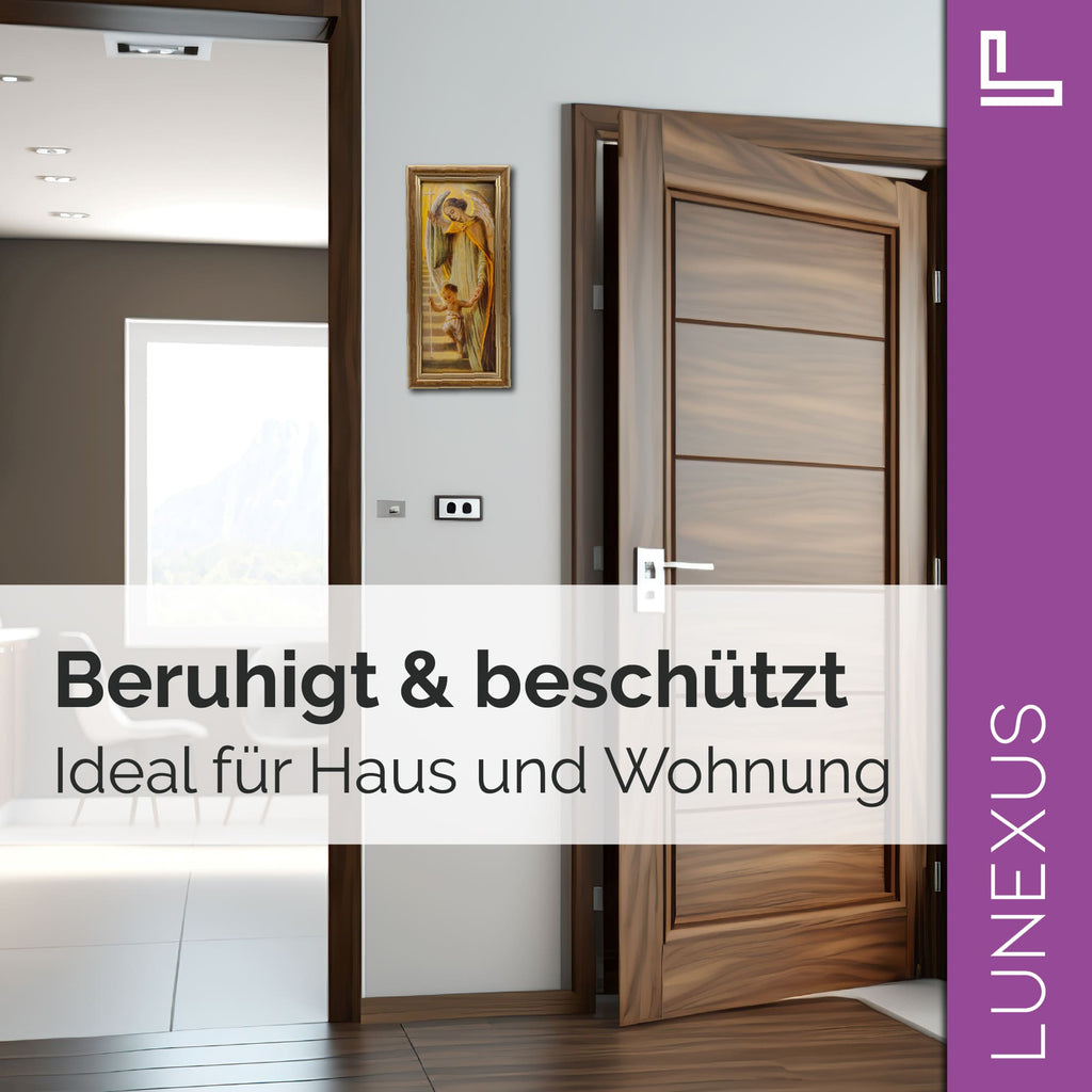 Schutzengelbild 25×12 cm – Engel führt Kind die Treppe hinauf - LUNEXUS