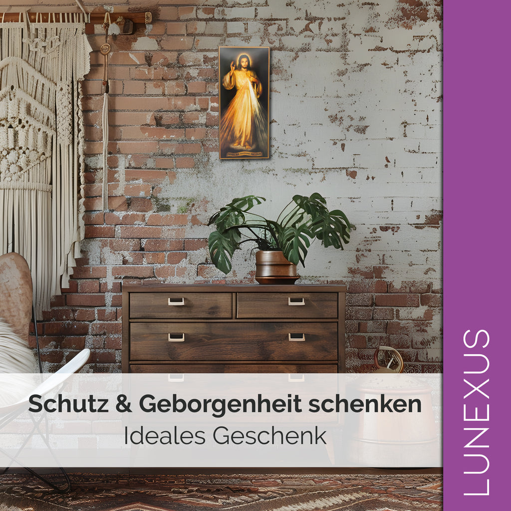 Wandbild Barmherziger Jesus aus Holz – Gesegnet mit Zertifikat