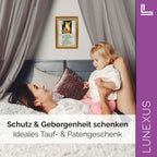 Schutzengelbild 12×17 cm – Motiv „Engel führt Kinder über Brücke + Kindergebet“ - LUNEXUS