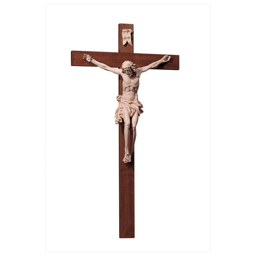 Crocifisso boemo – croce in legno scolpita a mano, finitura mordenzata