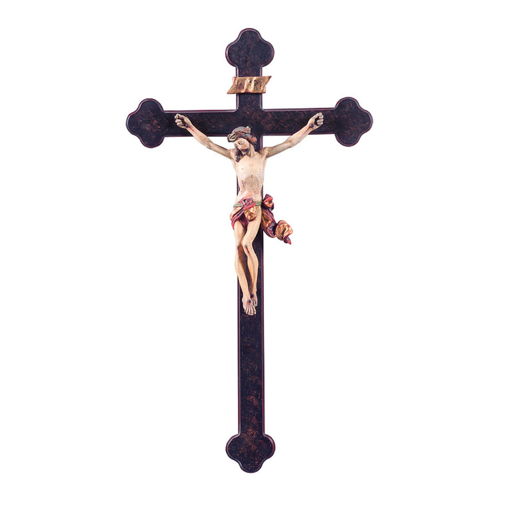 Kreuz mit Corpus „Giner Kruzifix“ mit Rosettenbalken – handgeschnitzt in Südtirol