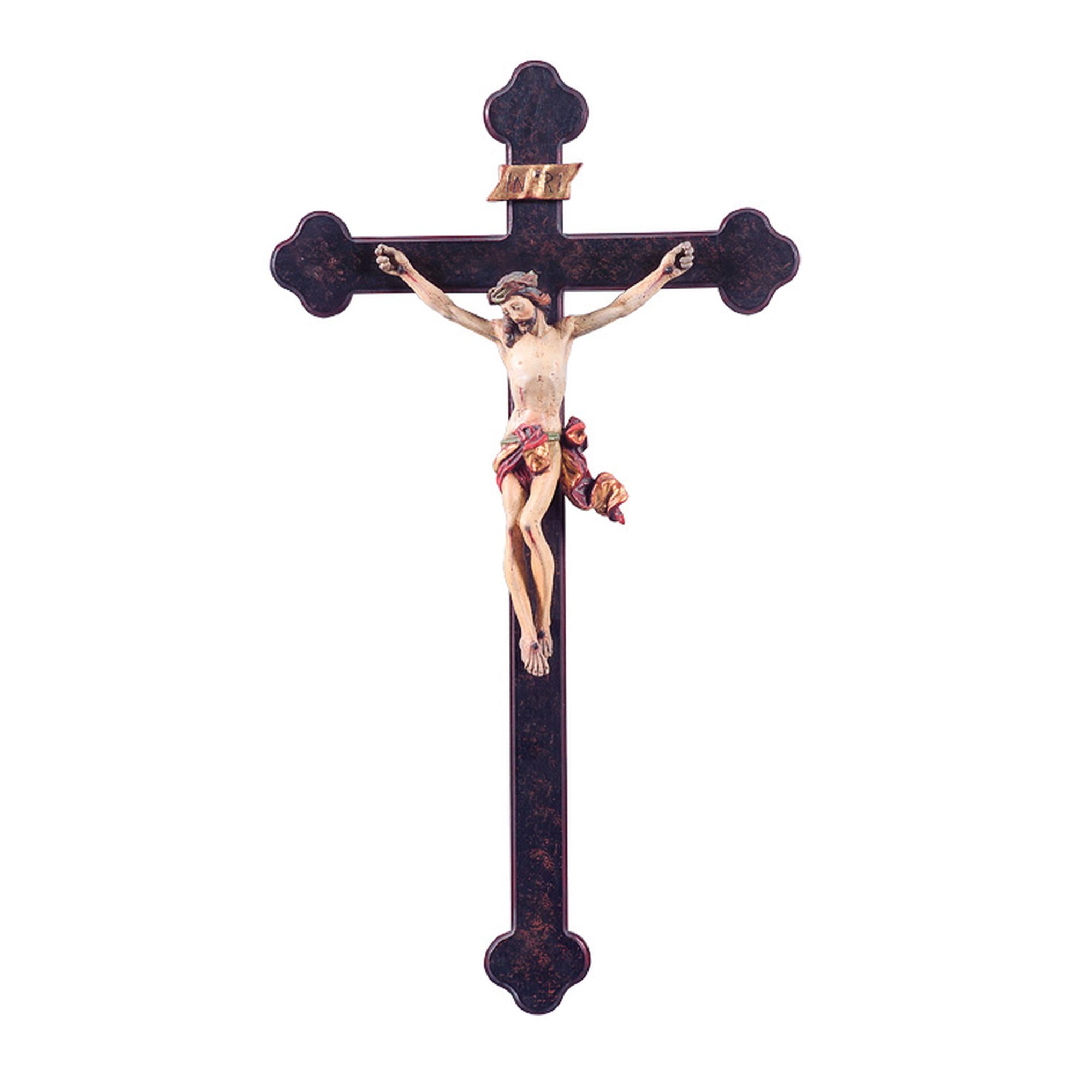 Kreuz mit Corpus „Giner Kruzifix“ mit Rosettenbalken – handgeschnitzt in Südtirol