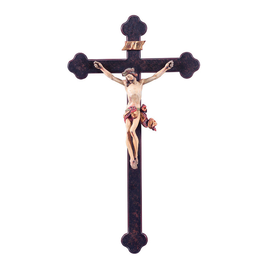 Giner Crucifix with Rosette Beams – hand-carved wooden cross from South Tyrol, antique genuine gold finish