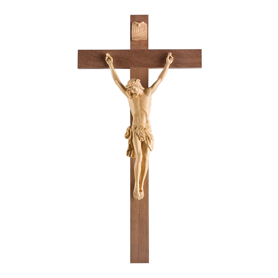 Paimpont crucifix – hand-carved wooden cross from South Tyrol, stained finish