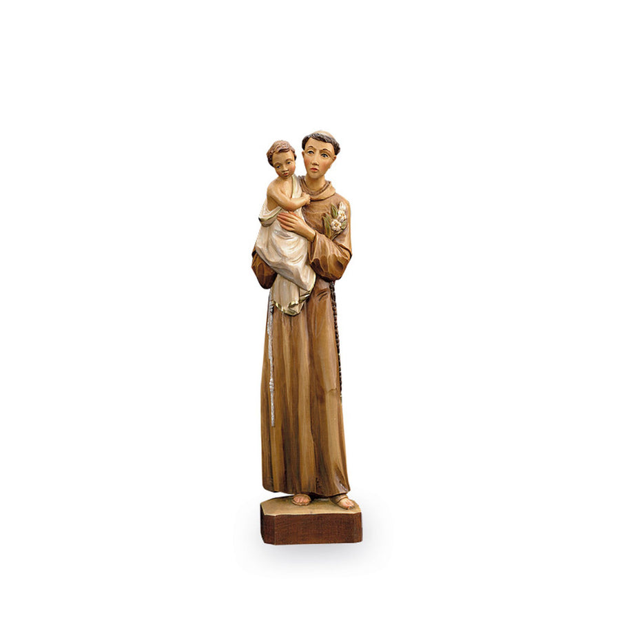 Sant'Antonio con Gesù Bambino, modello L10040 – statua in legno scolpita a mano, finitura dipinta a mano